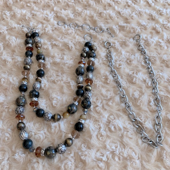 Dark Academia Earthy Three Strand Chain Faux Stone 2 Way Necklace - Picture 4 of 5